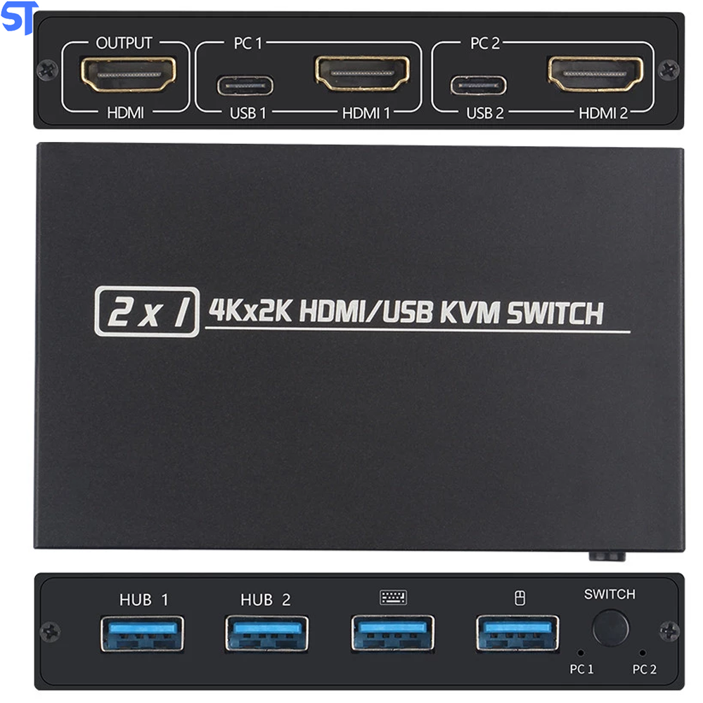 Switch Kvm Splitter 2 Portas Hdmi 4k x 2k Usb Plug And Play Para Teclado e Mouse de Monitor Compartilhado, Adaptativo HD