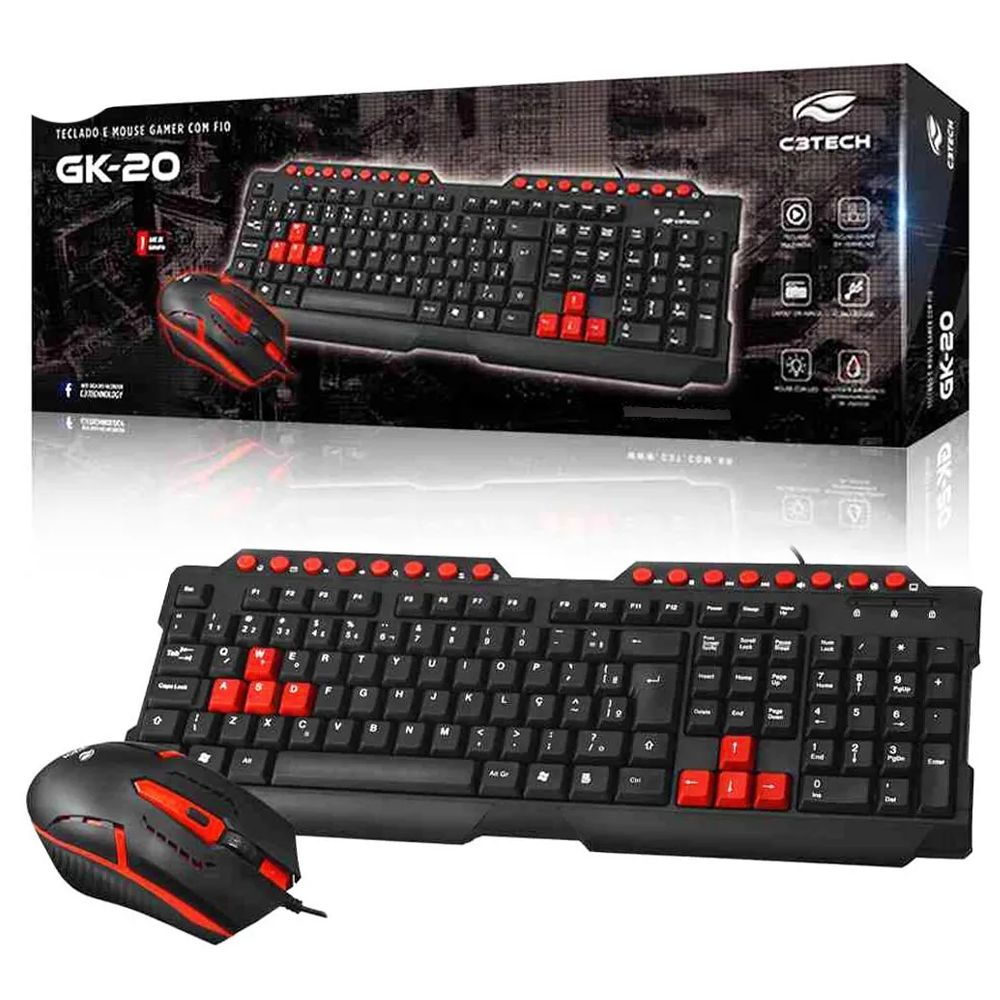 Kit Teclado e Mouse USB GAMING GK-20BK C3Tech