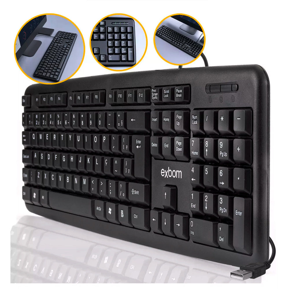 Teclado USB Standard ABNT2 Padrão Brasileiro EXBOM-BK-102