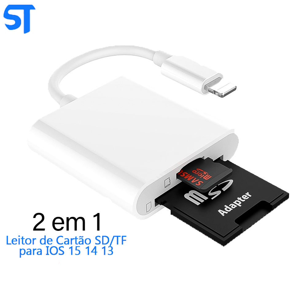 Adaptador Hub Cartão De Memória SD TF para iPhone - 14 13 12