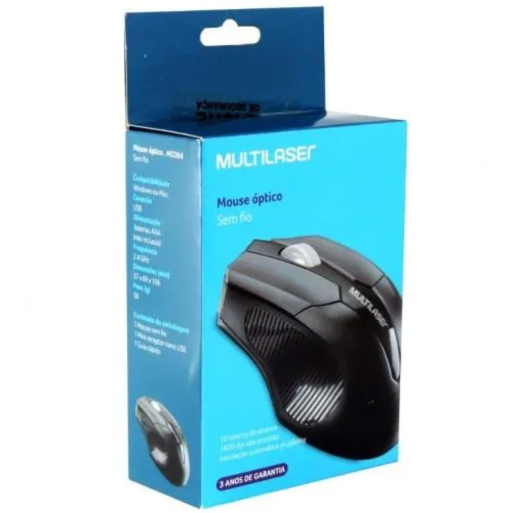 Mouse Usb Sem Fio 1600dpi Preto Multilaser MO-264