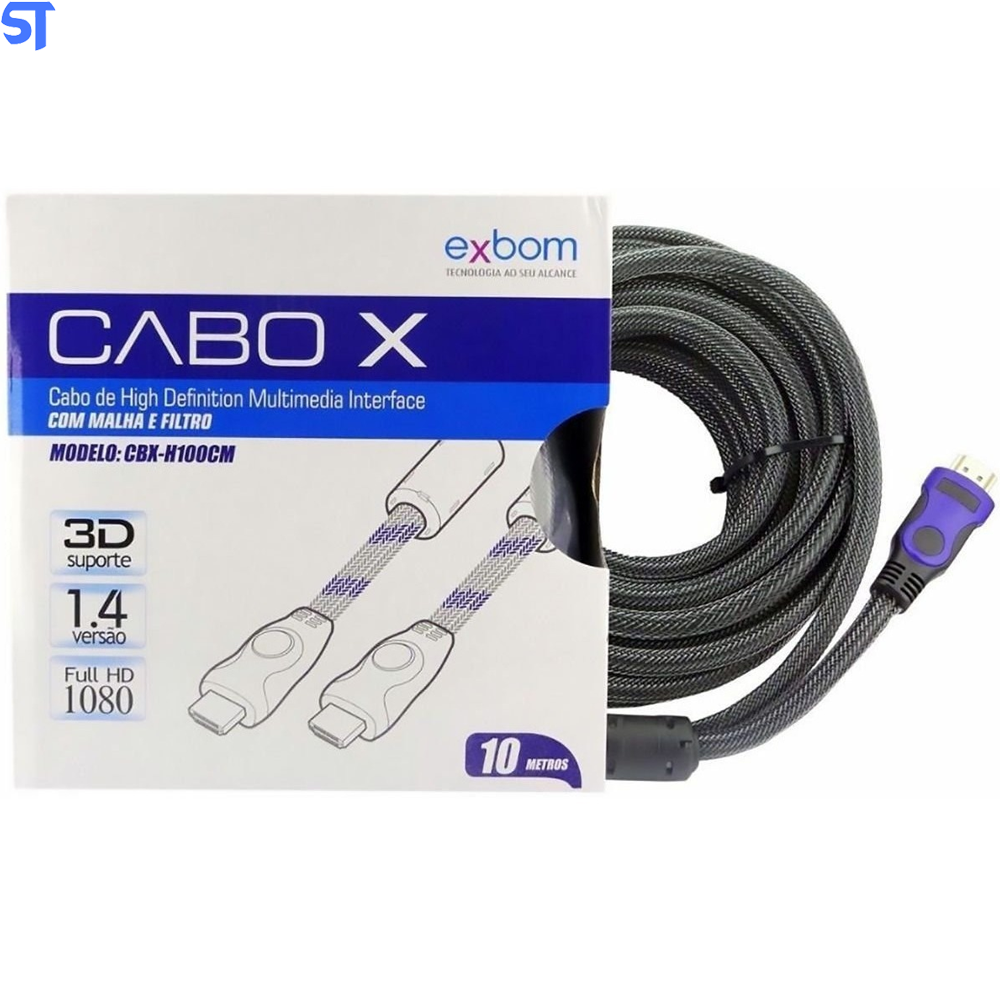 Cabo Hdmi Full HD 10 Metros Com Malha e Filtro CBX-H100Cm Exbom