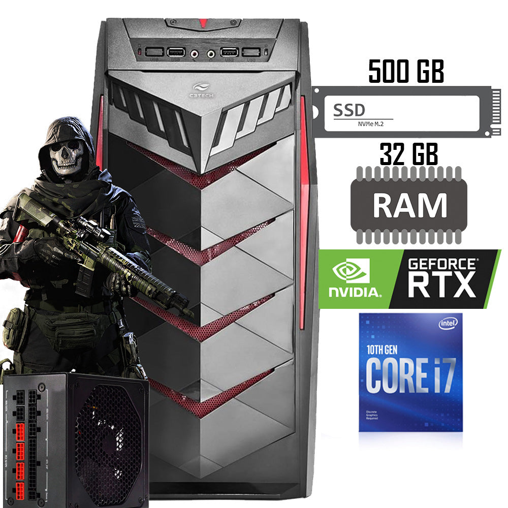Computador i7-10700F -H510M H- RAM 32GB- NVME Kingston 500GB - Placa de Vídeo RTX 3070 Fonte 850W-Gab Midtower MT-G70BK