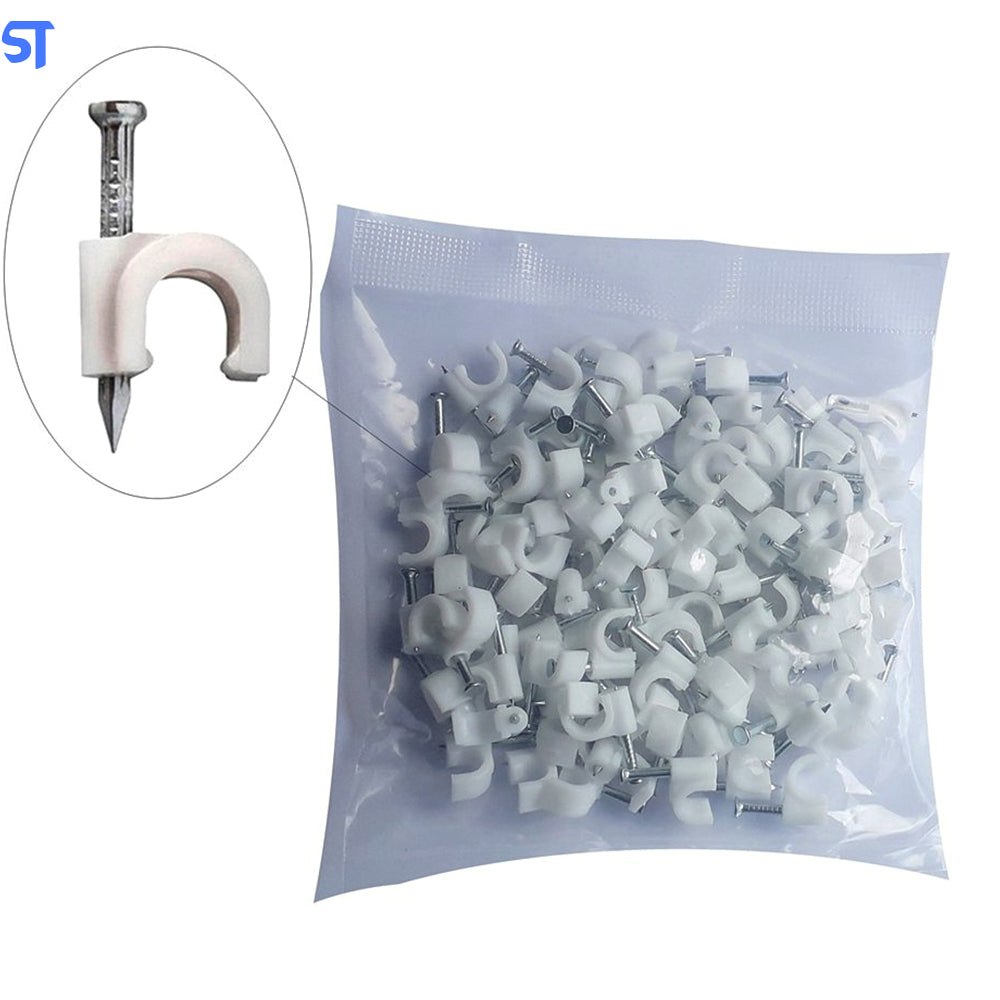 Pacote Fixa Fio Coaxial 8 Branco Com Prego 5mm x25mm Com 40 Peças