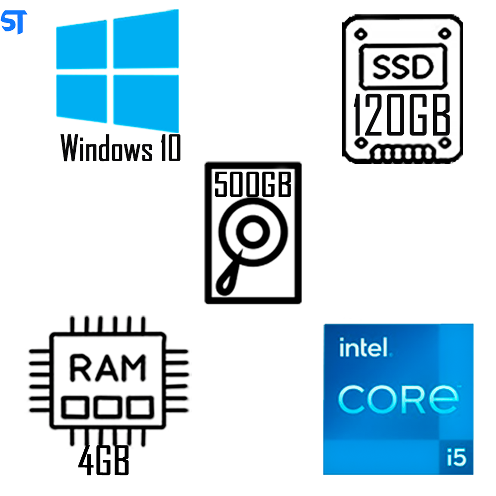 Computador Core i5, Gabinete C3Tech, Fonte 350W, Placa Mãe Goline GL-H110, Memória RAM 4GB DDR4, SSD 120GB ST, HD 500GB