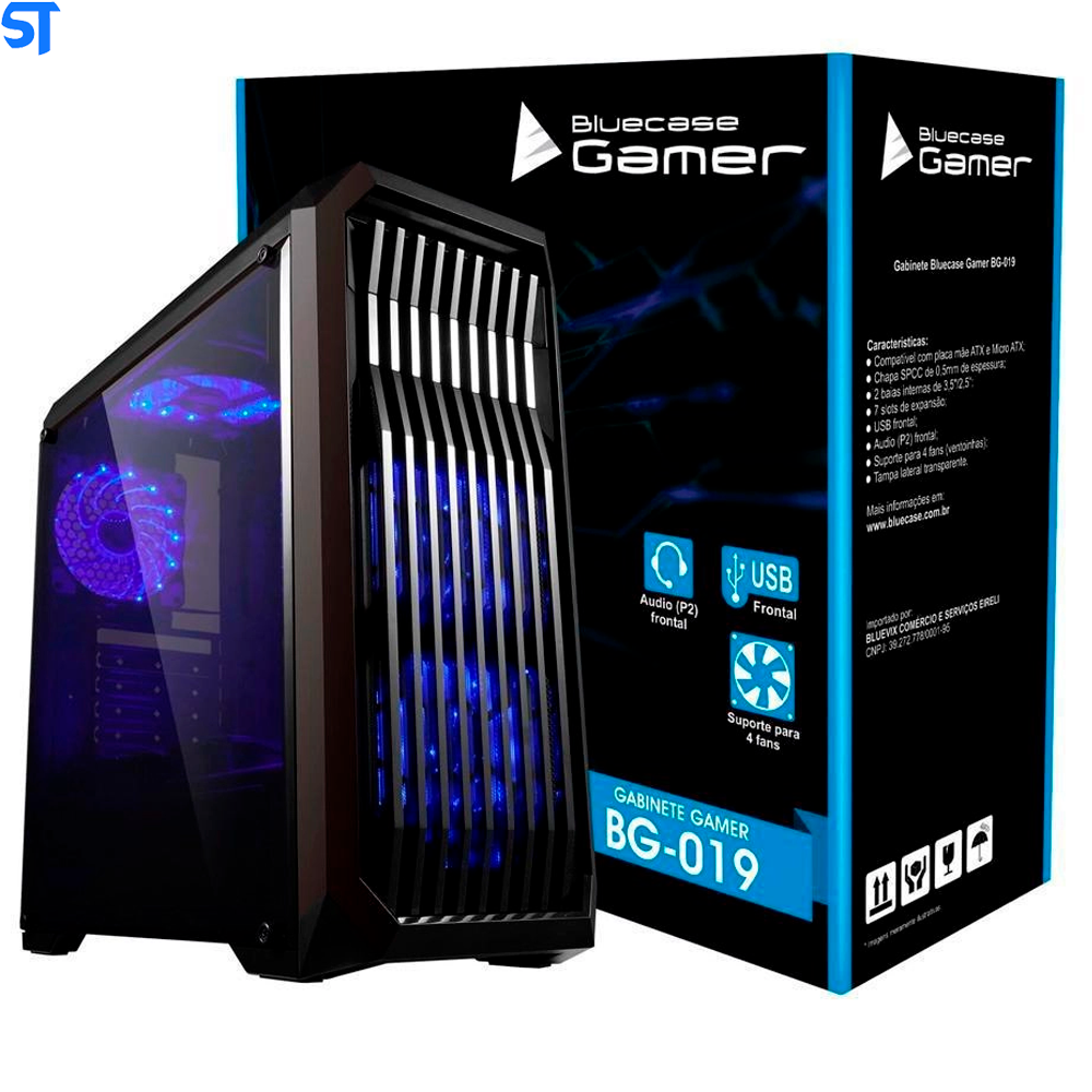 Gabinete Gamer Bg-019 Preto Bluecase - S/ Fonte / Usb 3.0 Frontal