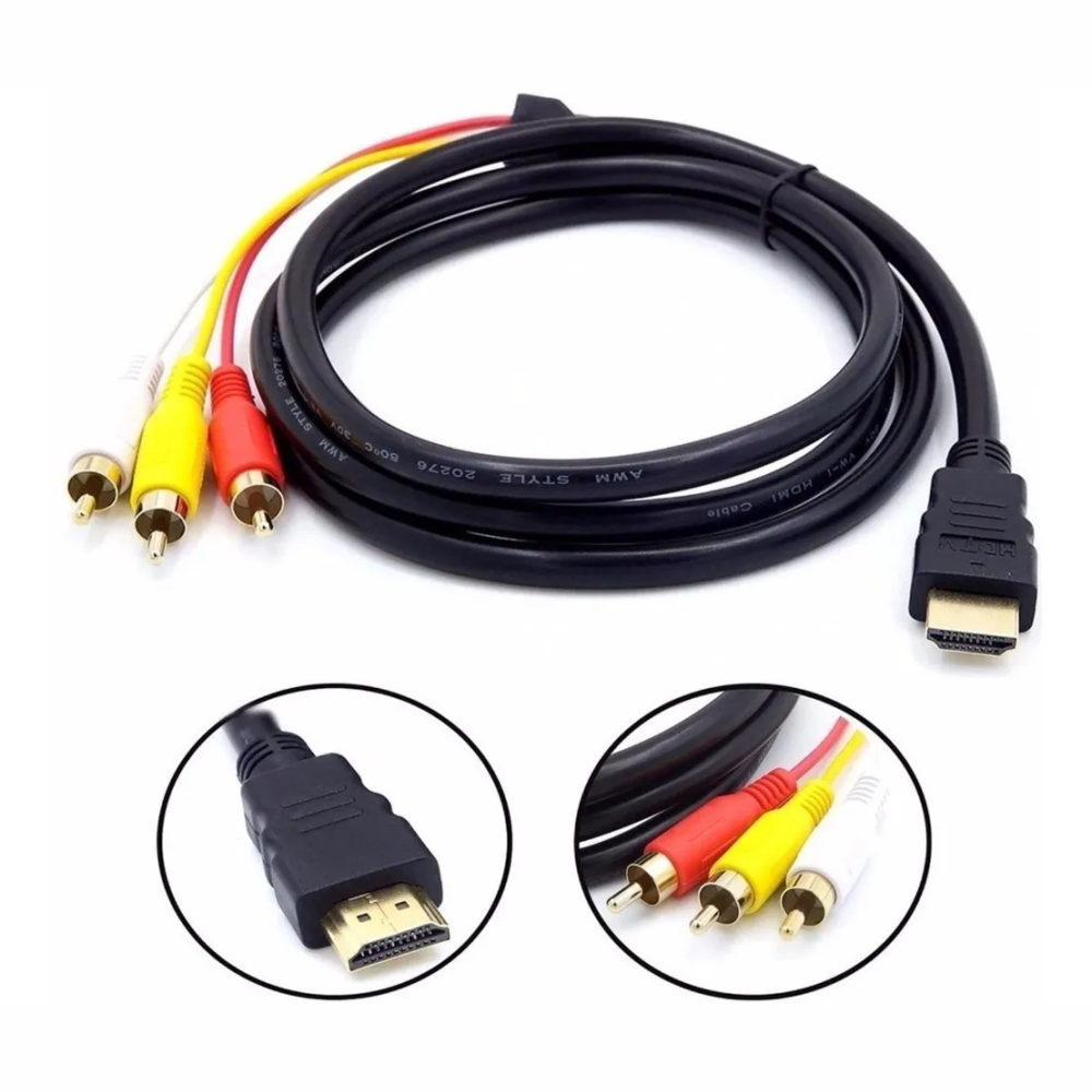 Cabo Adaptador Hdmi X Av Rca Conectores Dourados 1,5m Aoweixun HD-3R