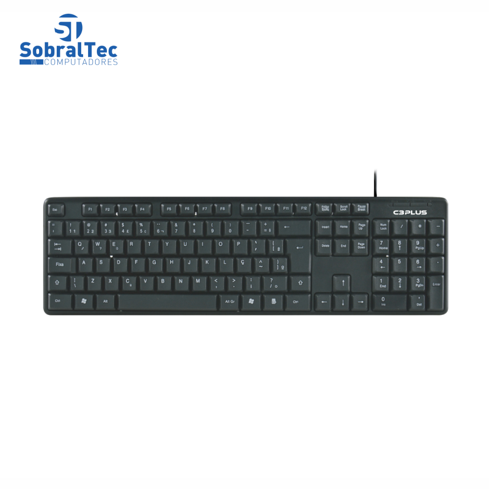 Teclado USB Membrana Padrão ABNT2 Plug And Play 1,2Mt De Cabo Preto C3Plus KB-15BK - Versão Caixa de Papel