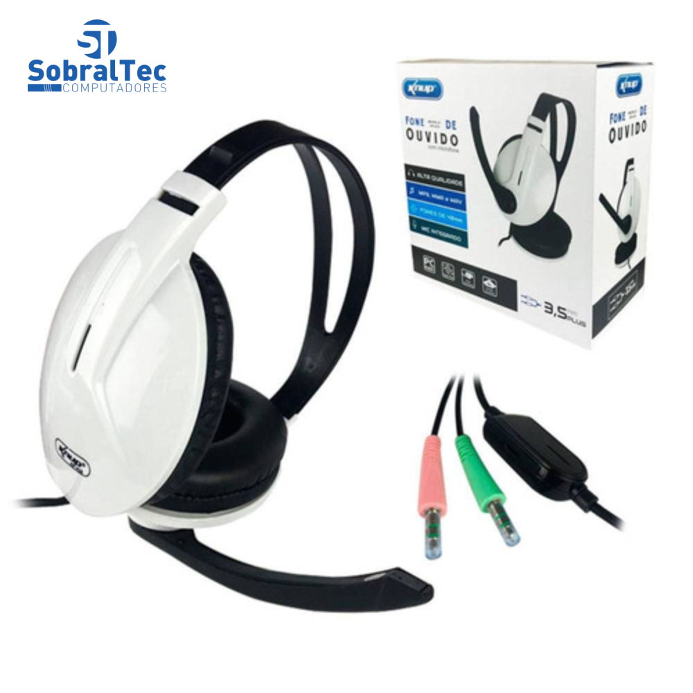 Fone De Ouvido Headset Com Microfone 2 P2 3,5mm Acolchoado Alta Qualidade Knup KP-418