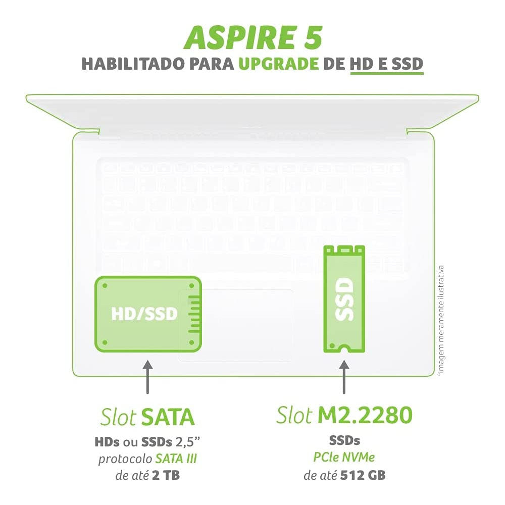 Notebook Acer Aspire 5 Intel Core i5 10210U 10ªGen 8GB 512GB SDD Nvme -A515-54-58KB  Prata Puro Com Windows 11 Home 15.6