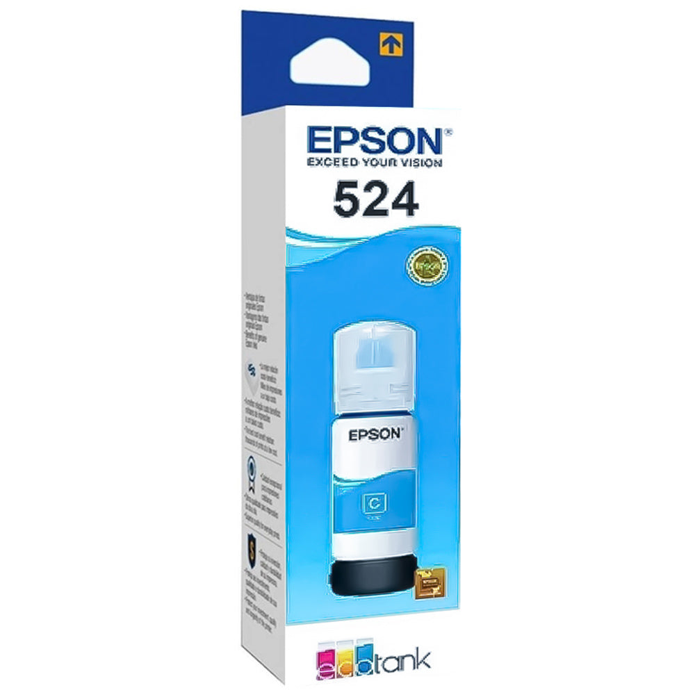 Refil de Tinta Epson 524 Cyano CY 70ML Original T524120 Pigmentada Rendimento 6.000 Páginas L15150/ T524220/ T524320