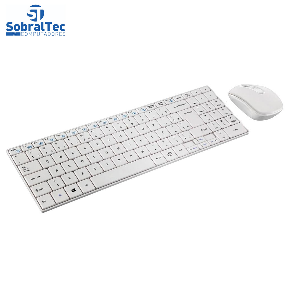 Teclado e Mouse Multilaser Sem Fio 2.4 Ghz Multimídia Slim Usb Branco - TC203