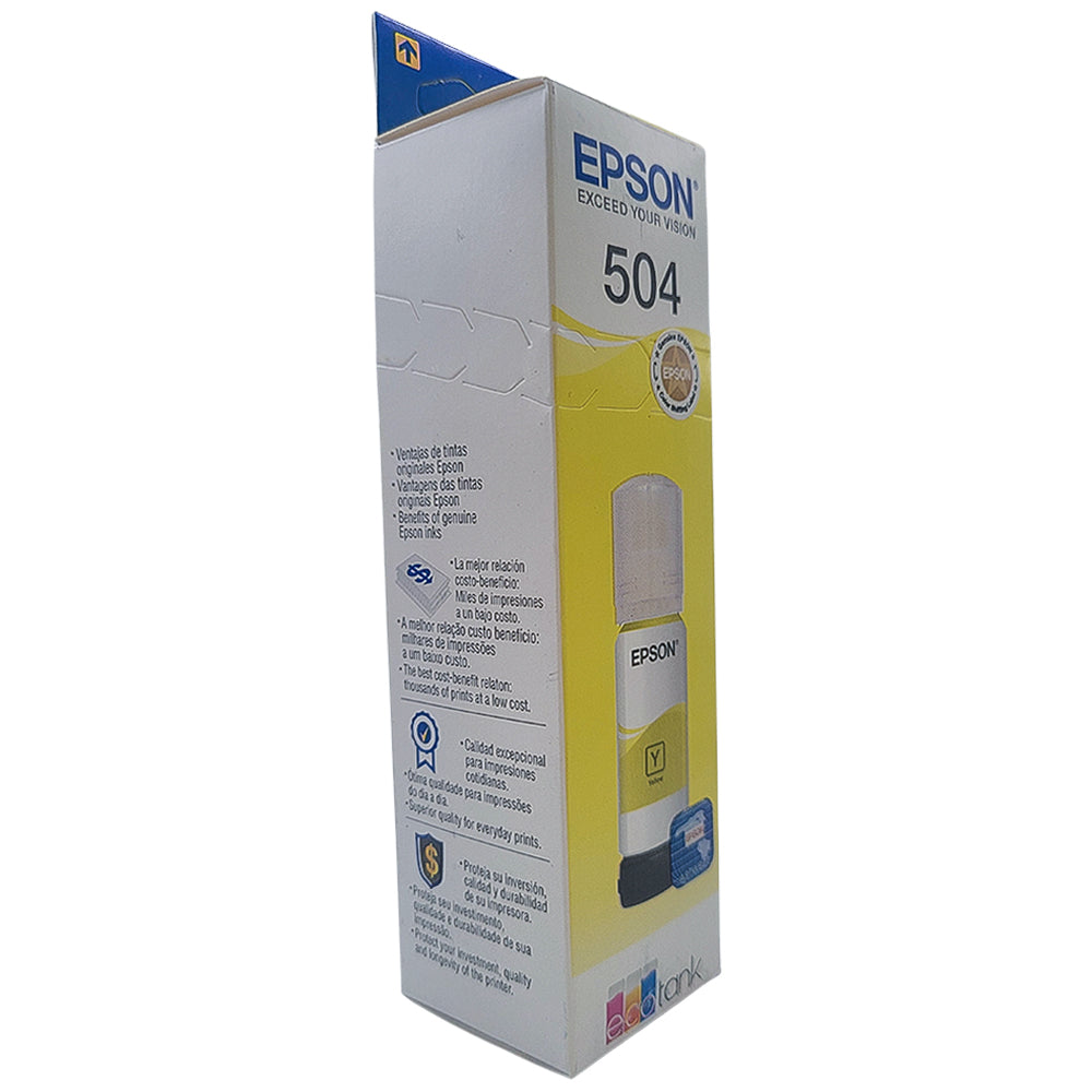 Refil de Tinta Epson Amarelo 504 T504 Para Ecotank 70Ml L4150 / L4160 / L4260 / L6171 / L6161 / L6191