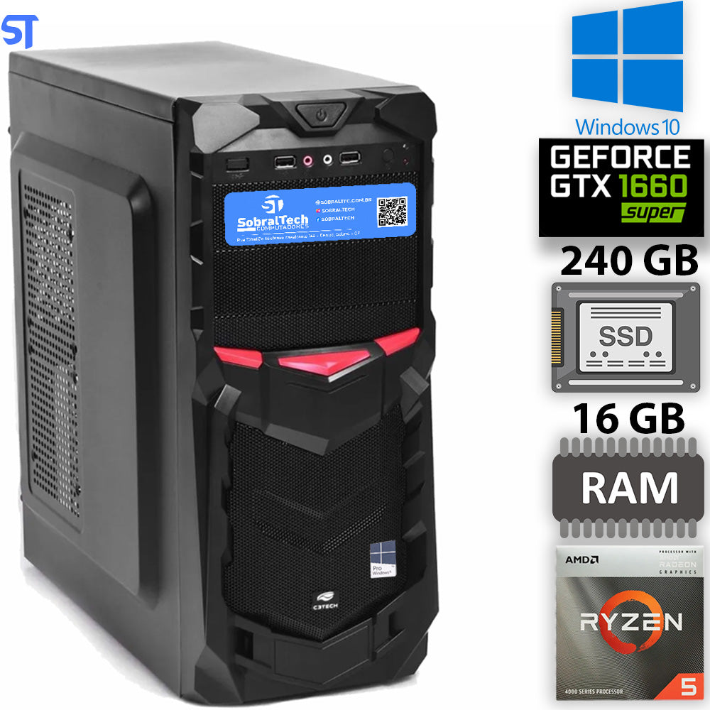 Computador Gamer Ryzen  5 4600G- HD SSD 240GB -Memoria 16GB DDR4 King- Placa de Video GTX 1660, 6GB Super