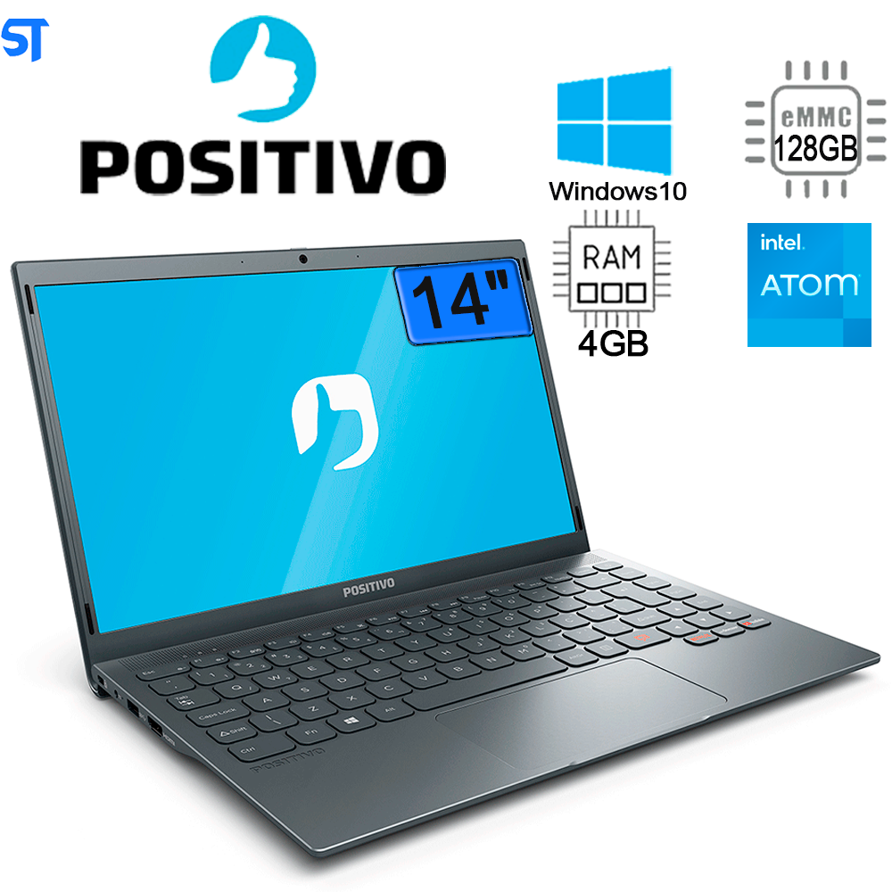 Notebook Positivo Motion Gray Q4128C-S Intel® Atom® Quad Core Windows 10 Home, Tela 14