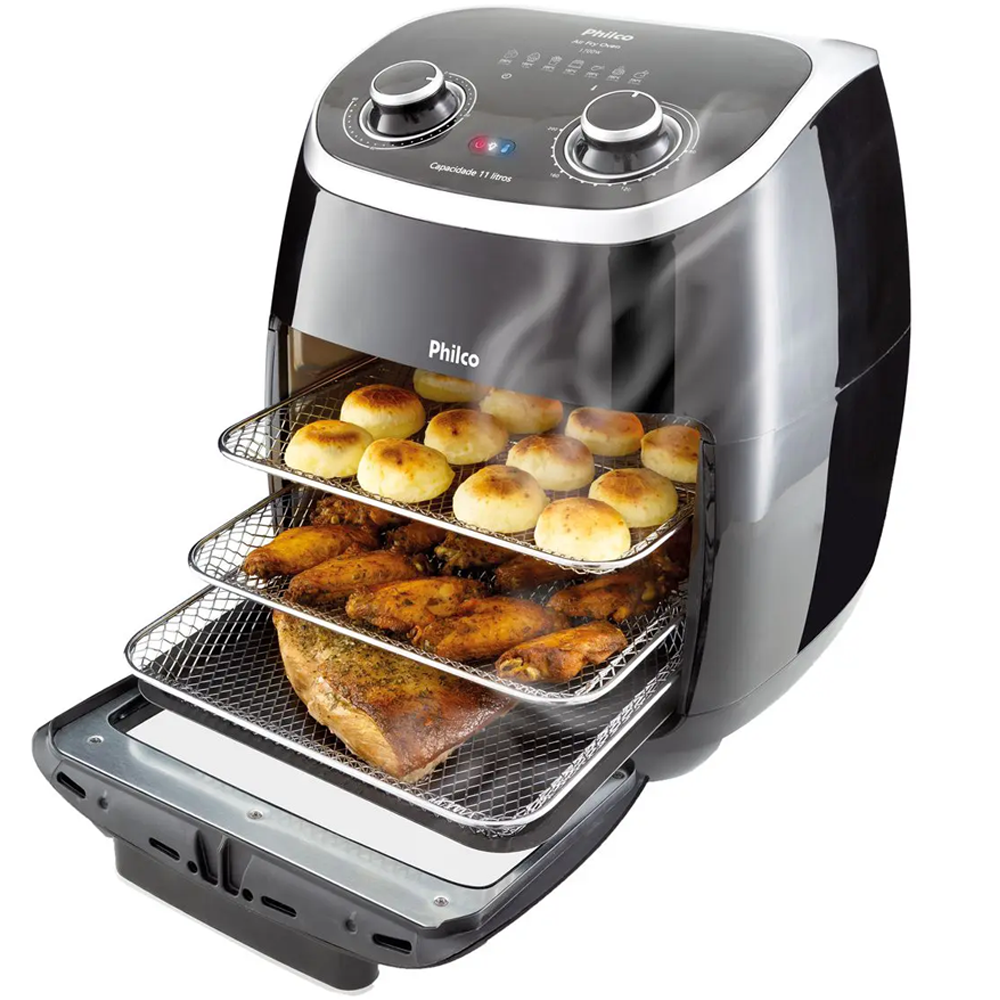 Fritadeira Elétrica sem Óleo/Air Fryer Philco - 2 em 1 Air Fry e Forno Oven PFR2000P Preto 11L