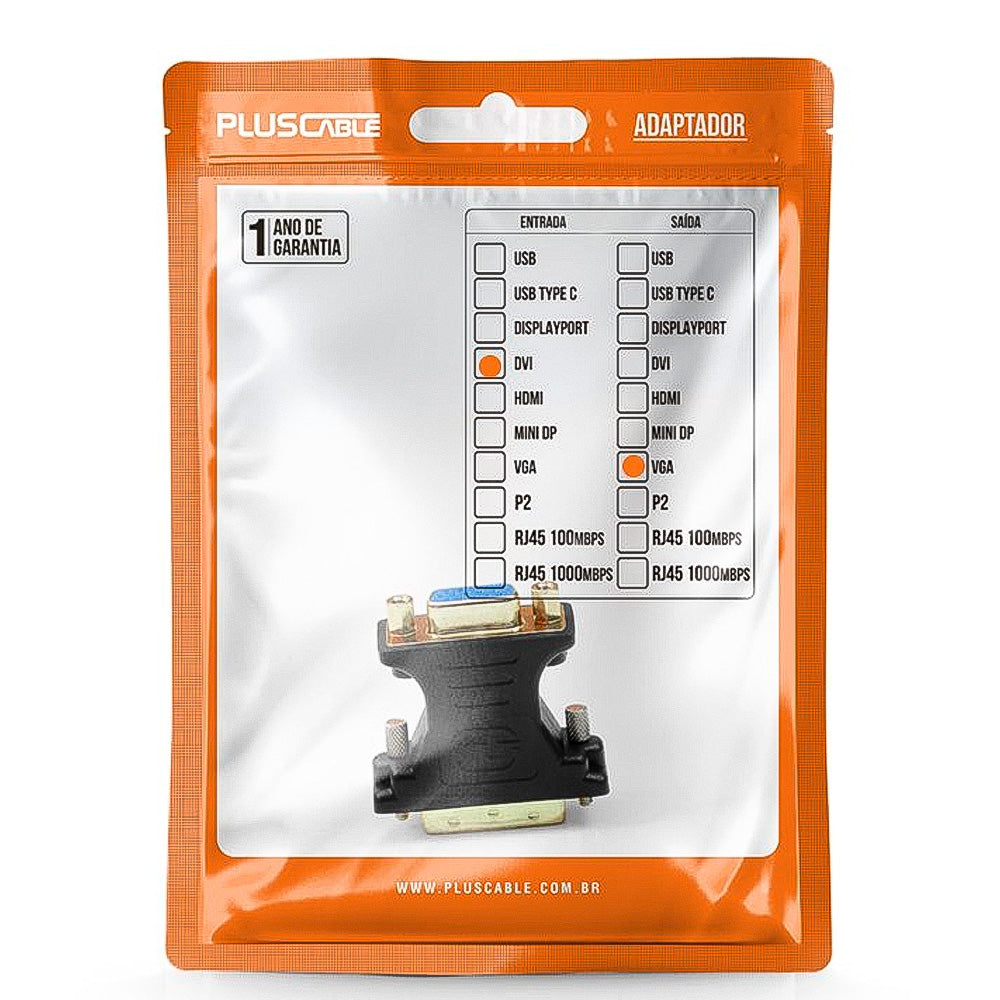Adaptador DVI Macho Para VGA Femea Plus Cable - ADP-DVIVGA10BK