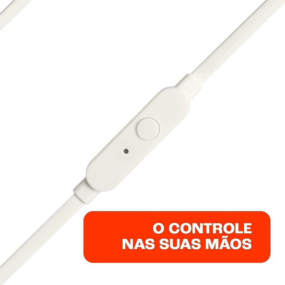 Fone de Ouvido JBL Tune 110 intra-Auriculares Branco - JBLT110WHT Com Microfone