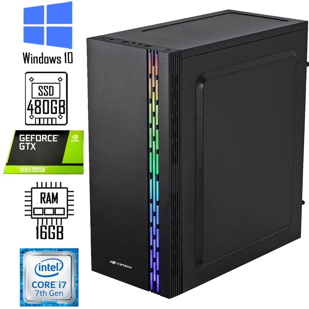 Computador Gamer Intel Core I7 7700 3.60ghz - Memória Ram 16GB-HD SSD 480 - Placa de Vídeo GTX 1660 6GB - Windows 10 Pro