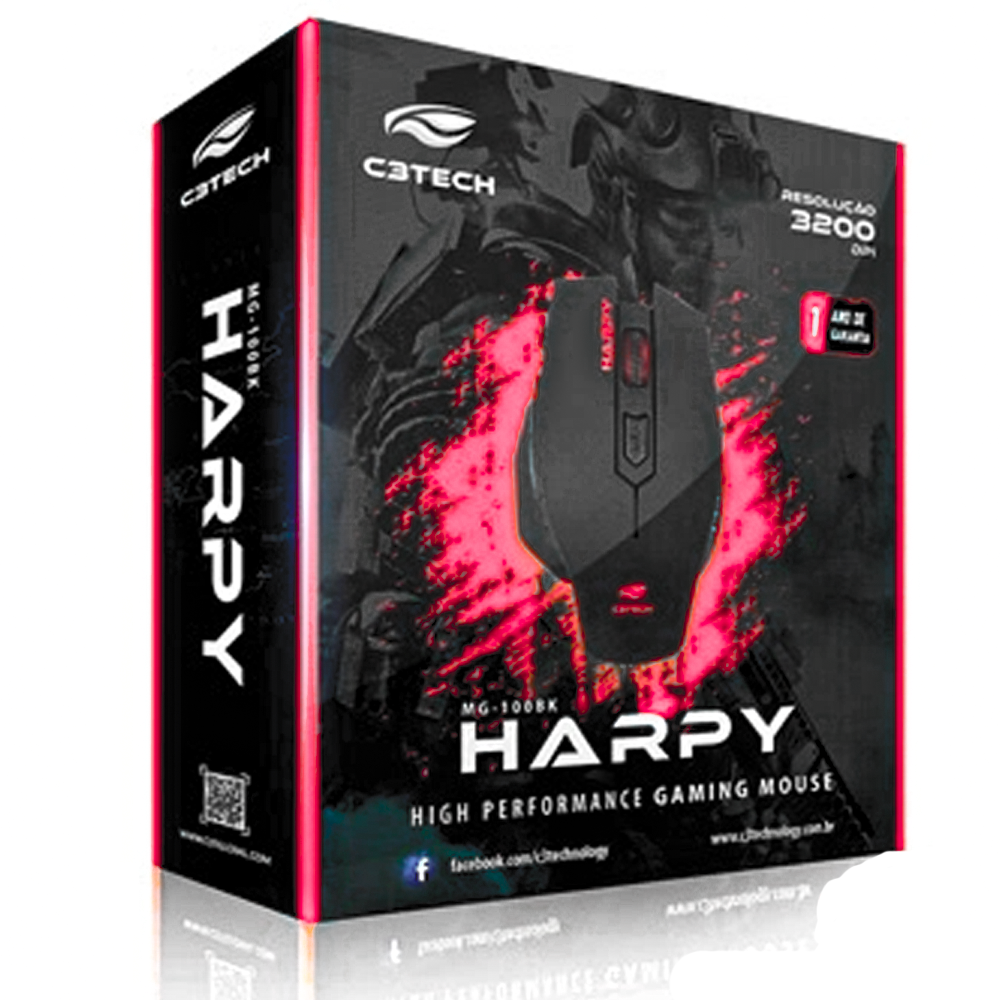 Mouse Gamer C3Tech USB Harpy Multicolorido MG-100BK Preto - C3 TECH