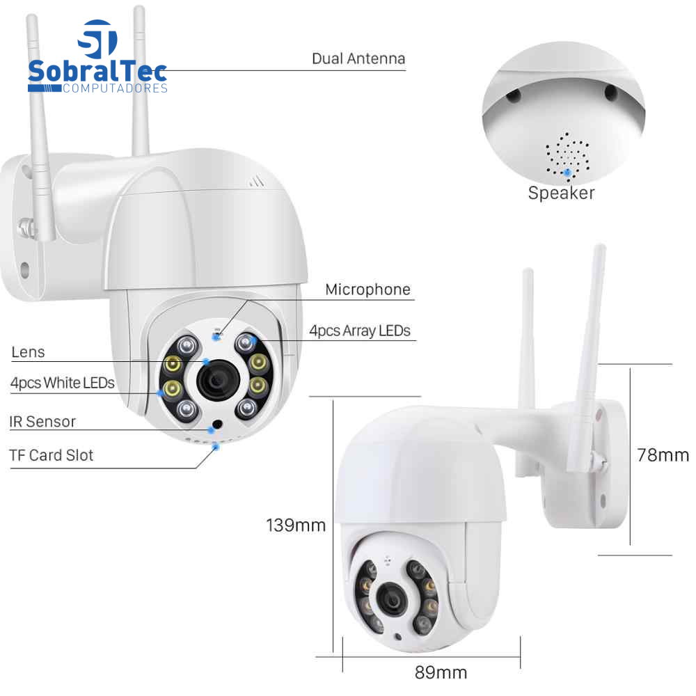 Câmera IP Mini Speed Dome Wi-Fi Externa 3MP 32Gb - Alerta De Duas Vozes-Detecção Humana-Áudio-IR Visão Noturna À Prova D