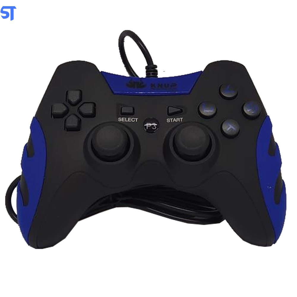 Controle Gamer Knup Joystick USB Guerra, Compatível para PS3 e pc  Preto com Azul - KP4040