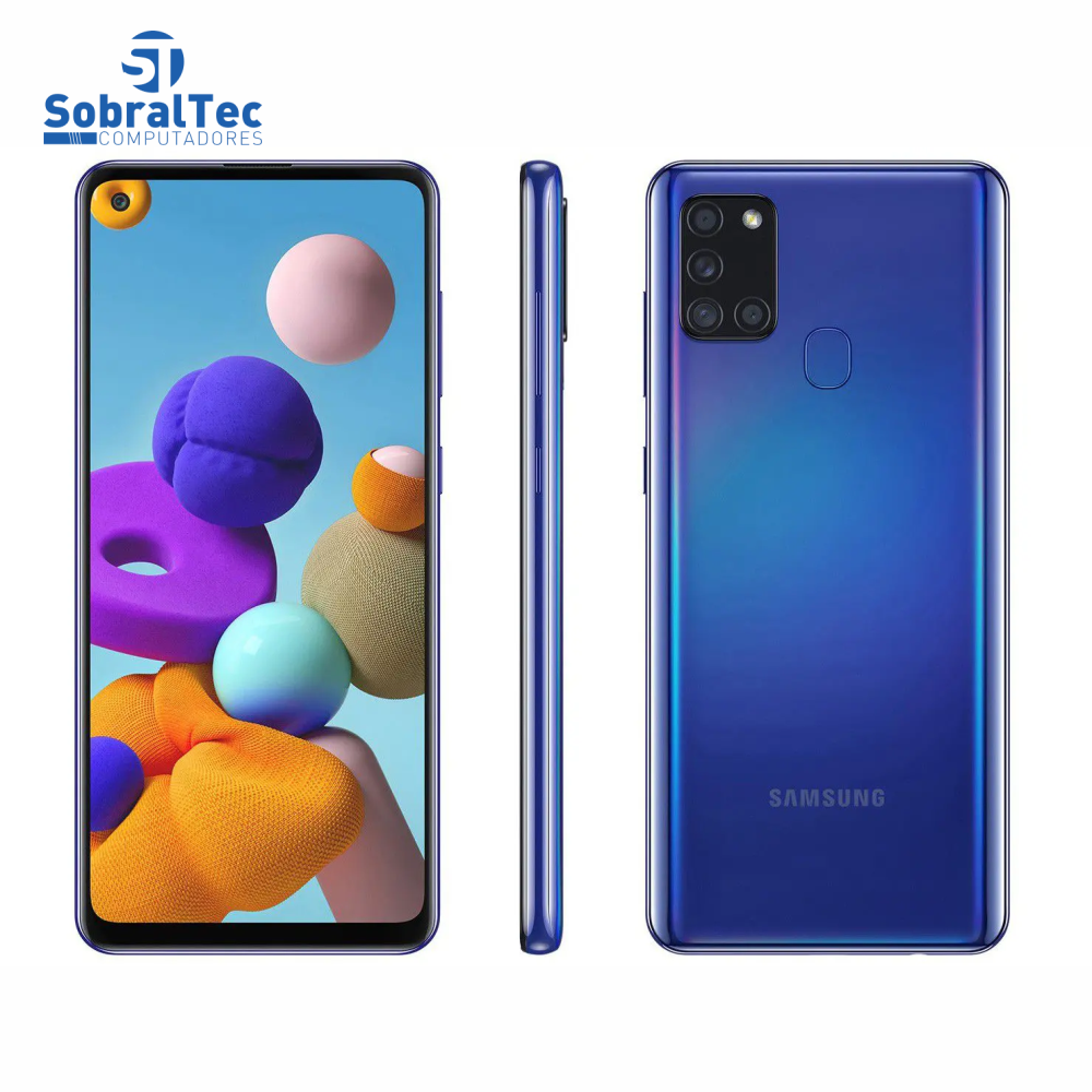 Smartphone Samsung Galaxy A21s 64GB Azul 4G - 4GB RAM 6,5” Câm. Quádrupla + Selfie 13MP