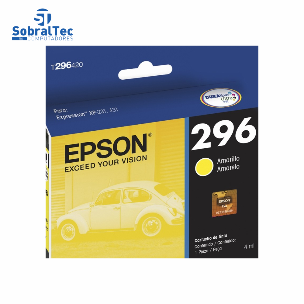 Cartucho De Tinta Epson 296 Amarelo 250 Paginas T296420 BR