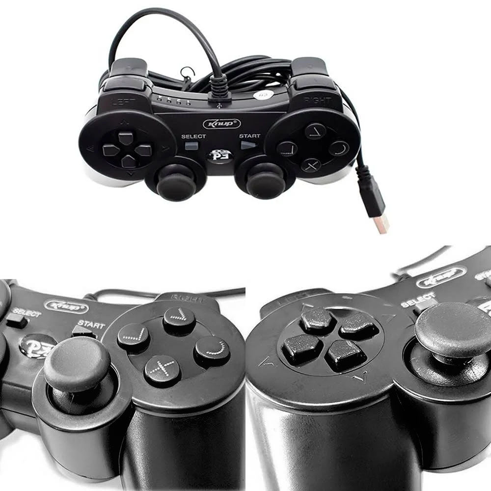 Controle Joystick Com Fio Para Ps3 e Computador Knup Kp- 4123A+ Preto