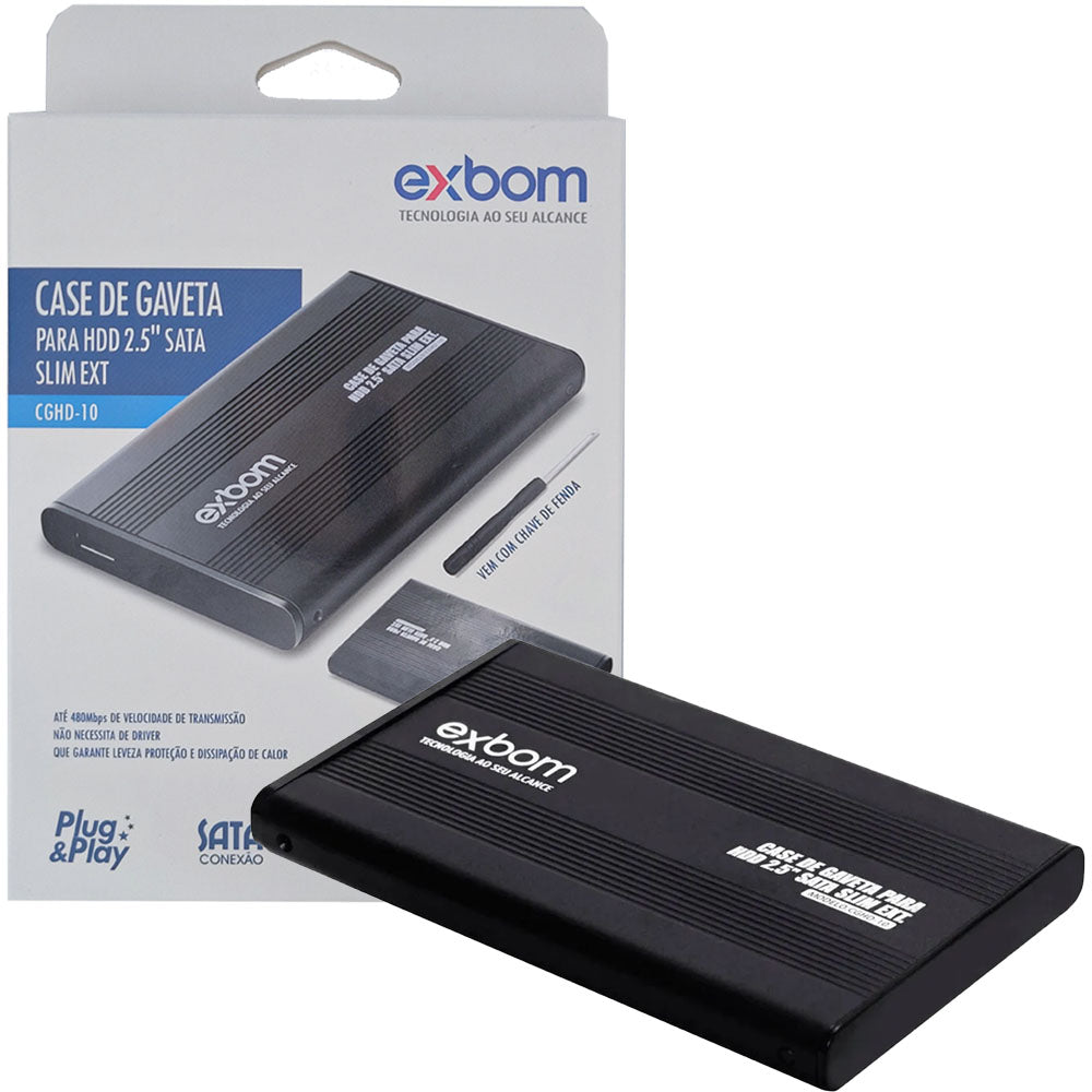 Case de Gaveta Usb 2.0 para Hd 2.5" Sata Slim Externo Blister Exbom CGHD-10