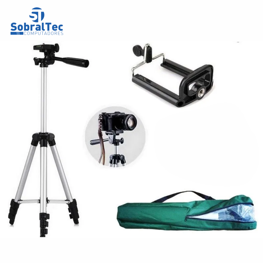 Suporte Tripé Portátil De Alumínio 1,30Mt Celular Câmera Com Suporte Para Celular e Capa Tripod 3110