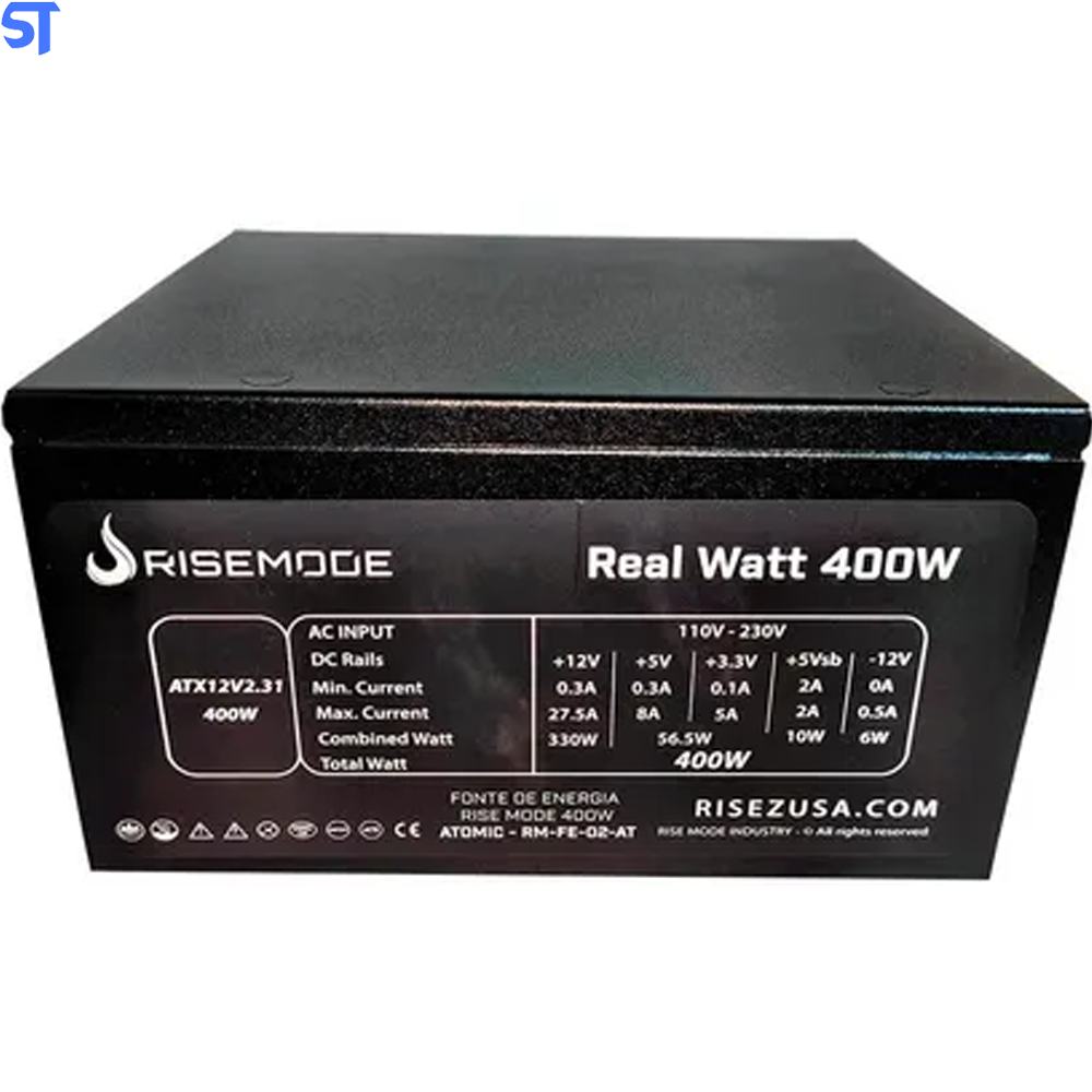 Fonte Gamer ATX Rise Mode Atomic 400W Real , Led Branco RM FE 02 AT
