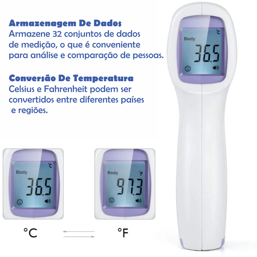 Termômetro Digital Infravermelho Lcd Sem Contato Armazena 32 Números Meirun MR868