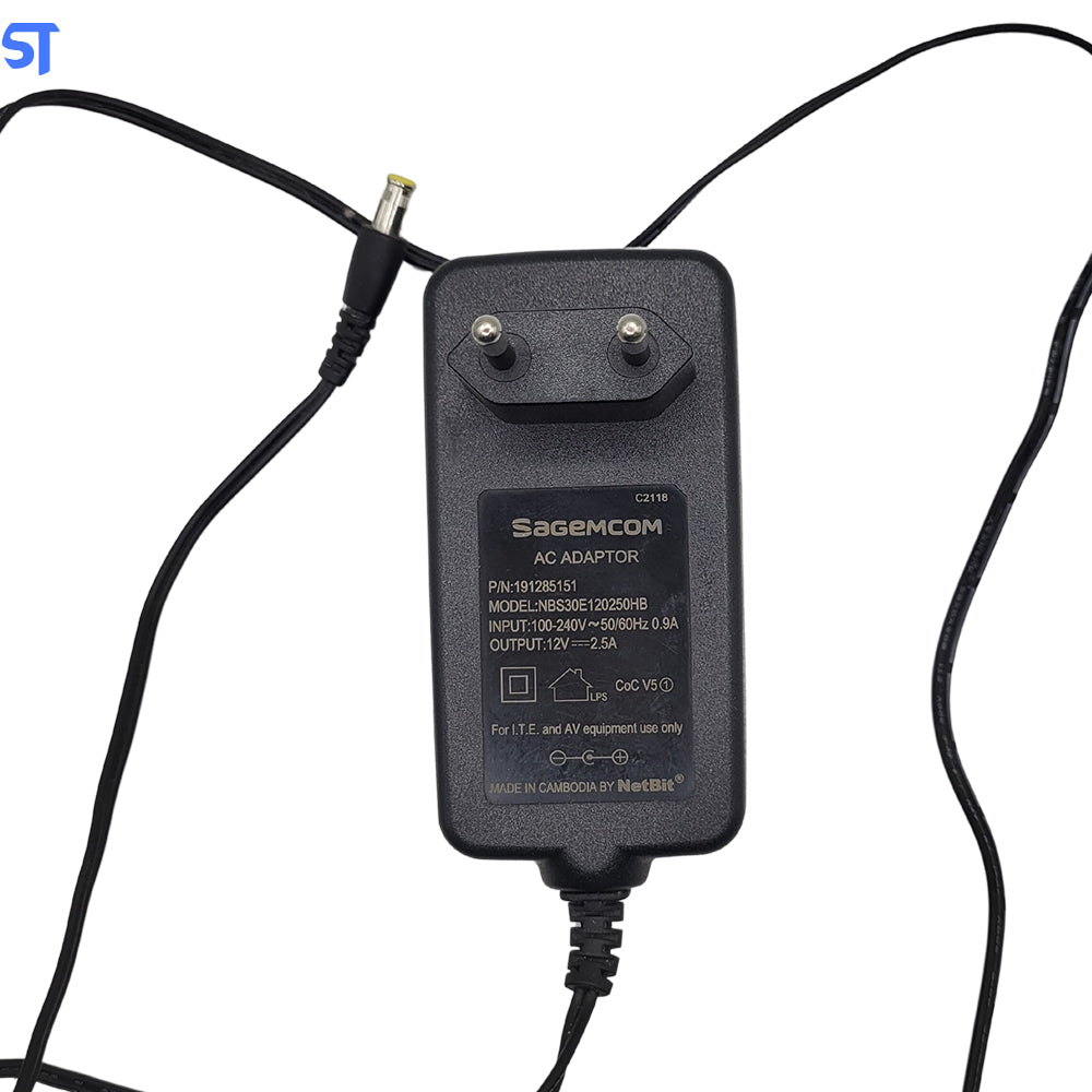 Fonte de Alimentação Sagemcom 12v 2.5a Pino 5.5 x 3.5mm Modelo NBS30E120250HB