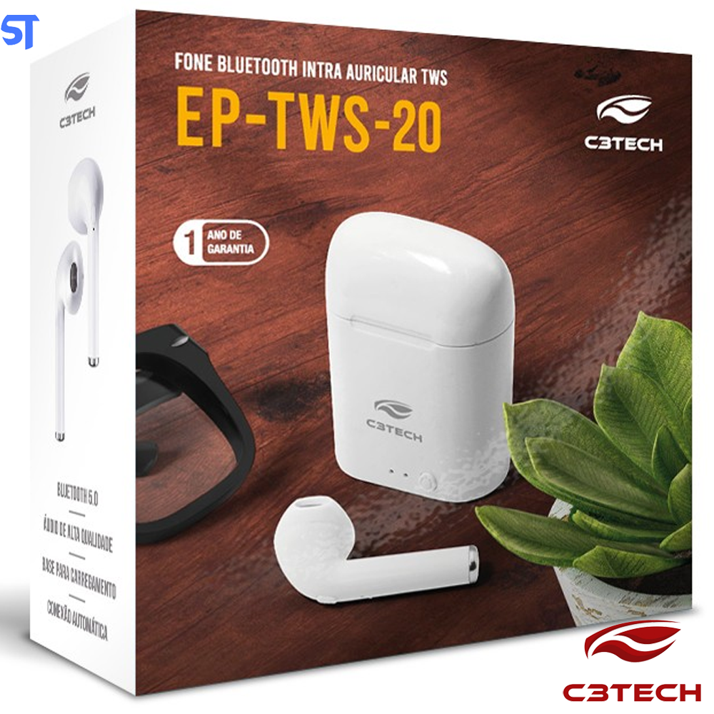 Fone De Ouvido C3tech Ep-TWS-20wh, Bluetooth 5.0, Intra Auricular, Tws, Branco