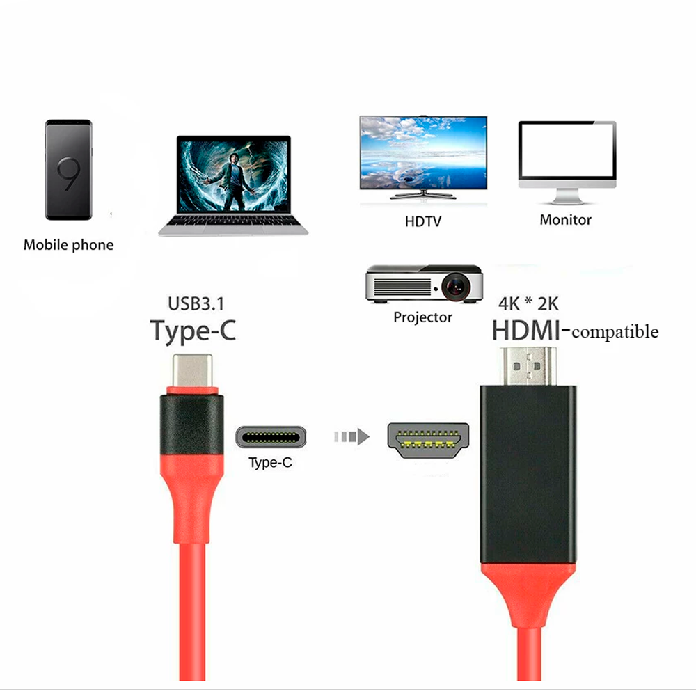Cabo Adaptador Usb 3.1 Tipo C Macho 4K Para Hdmi Macho