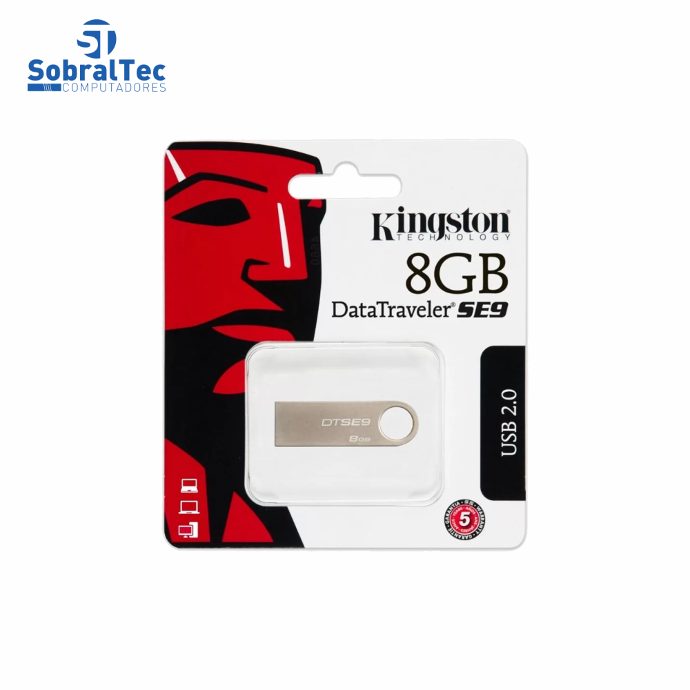 Pen Drive Kingston 8Gb Usb 2.0 Prata Plug And Play DataTraveler SE9 DTSE9H/8GBZ
