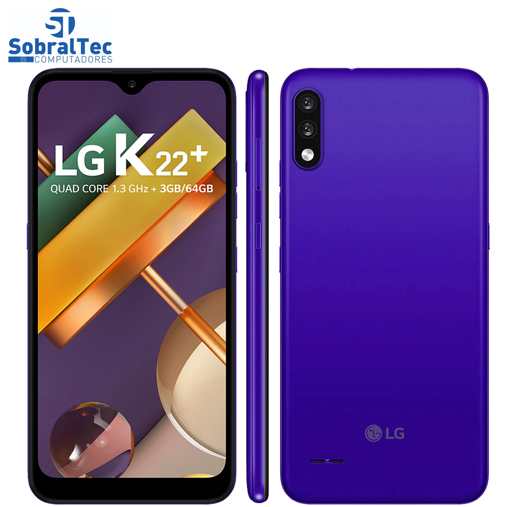 Smartphone LG K22+ Azul 64GB, Tela de 6.2”, Câmera Traseira Dupla, Android 10, Inteligência Artificial e Processador Qua
