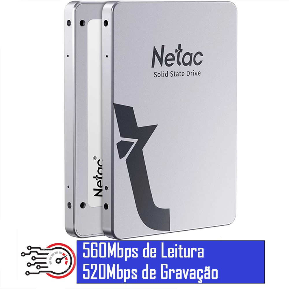 HD SSD Netac 1TB 2.5`SataIII 560Mbps de Leitura 520Mbps de Gravação - 3D Nand - Em Aluminio