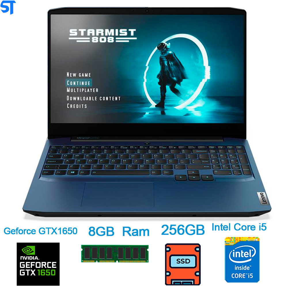 Notebook Gamer Lenovo NVIDIA GeForce GTX 1650 Core i5-10300H- RAM 8GB -SSD 256GB- Tela Full HD 15.6” Gaming 82CGS00100