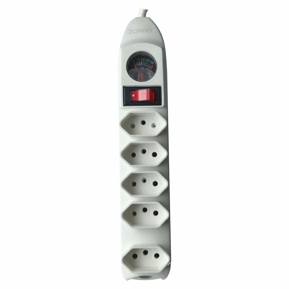Filtro De Linha 5 Tomadas Medidor De Tensão Interruptor 2M 10A 250V 3 Pinos Zorro SL-7605