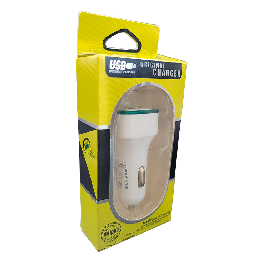 Carregador Veicular Fast Charging Com Duas Portas USB 2.1A/ 1.0A - Branco / Verde Escuro