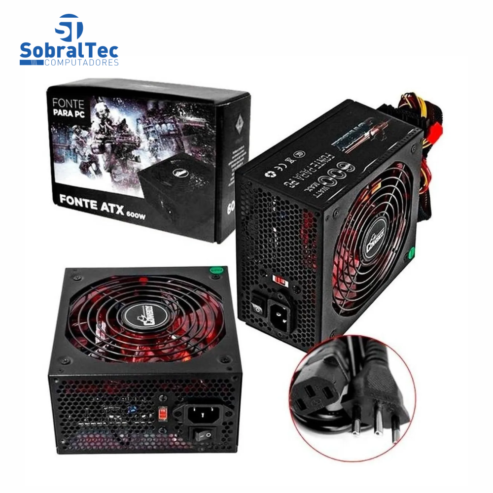 Fonte Alimentação Atx Cowboy Pc 600w Potencia Real Gamer Silenciosa Bivolt Leds Kp-535