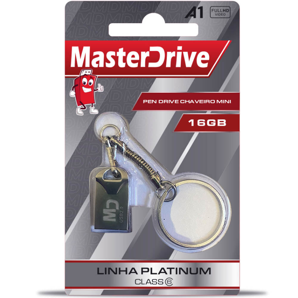 Pen Drive Chaveiro Mini Linha Platinum 16GB Classe 10 - MasterDrive