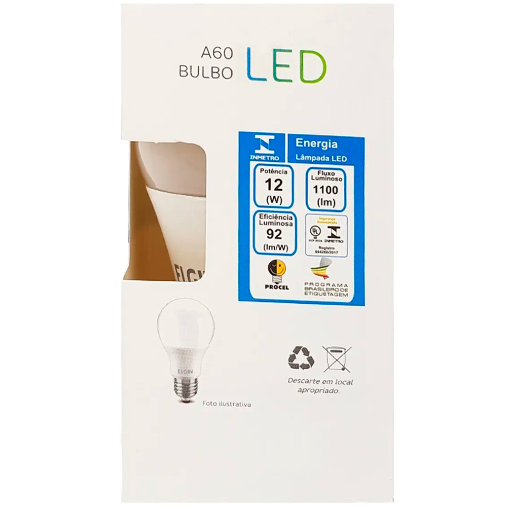 Lampada Bulbo LED 12W Bivolt 3000K Elgin 48BLED2M12YU