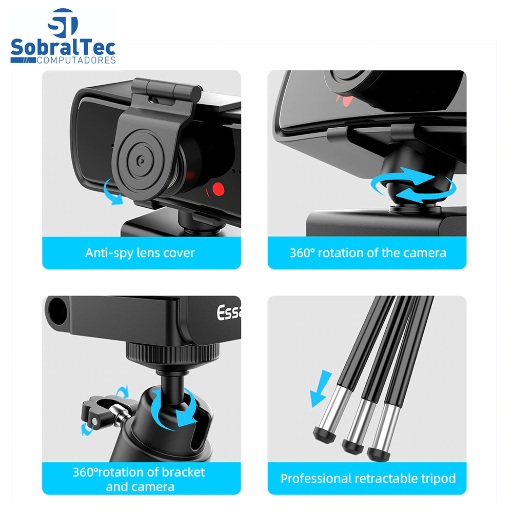 WebCam Prostream Essager 2K 1080p 3D Denosing  Com Microfone