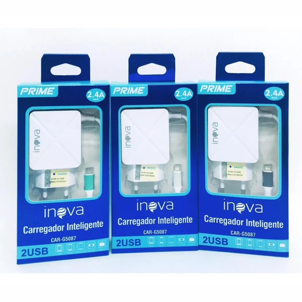 Carregador Para Celular V8 Com 2 Usb 2.4A Cabo De 1.20 Metros Inova CAR-G5087