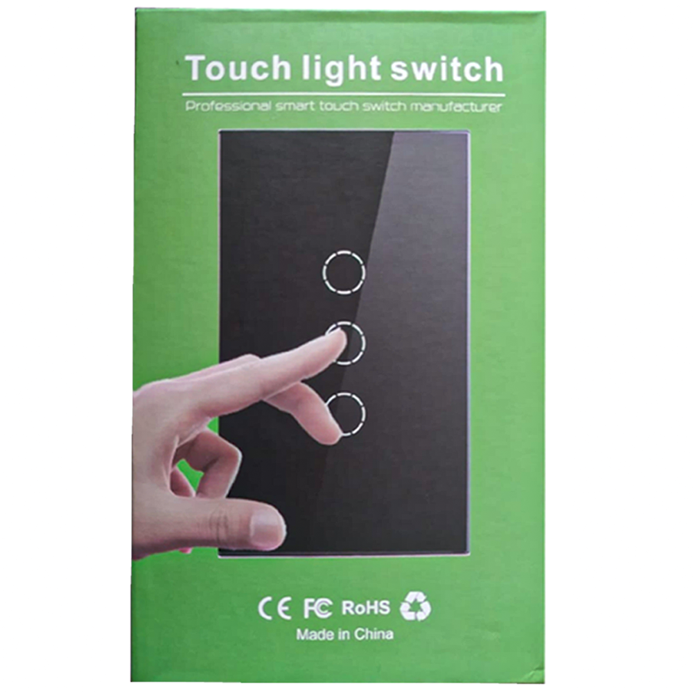 Interruptor de Parede Inteligente Para Casa 100V-250V WiFi com Led Amazon Alexa Google Home Tuya - Preto