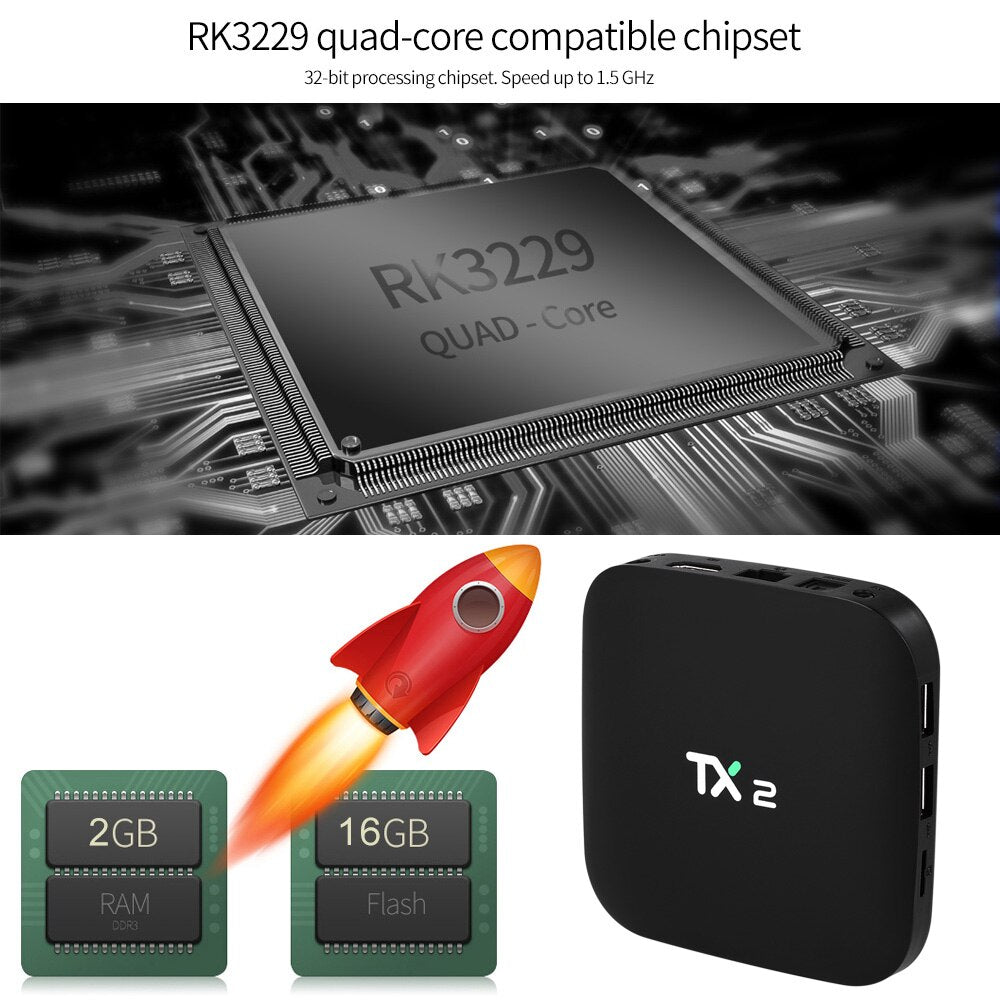Receptor Tv Box TX2 4k 2gb Memória 16gb Armazenamento -Android