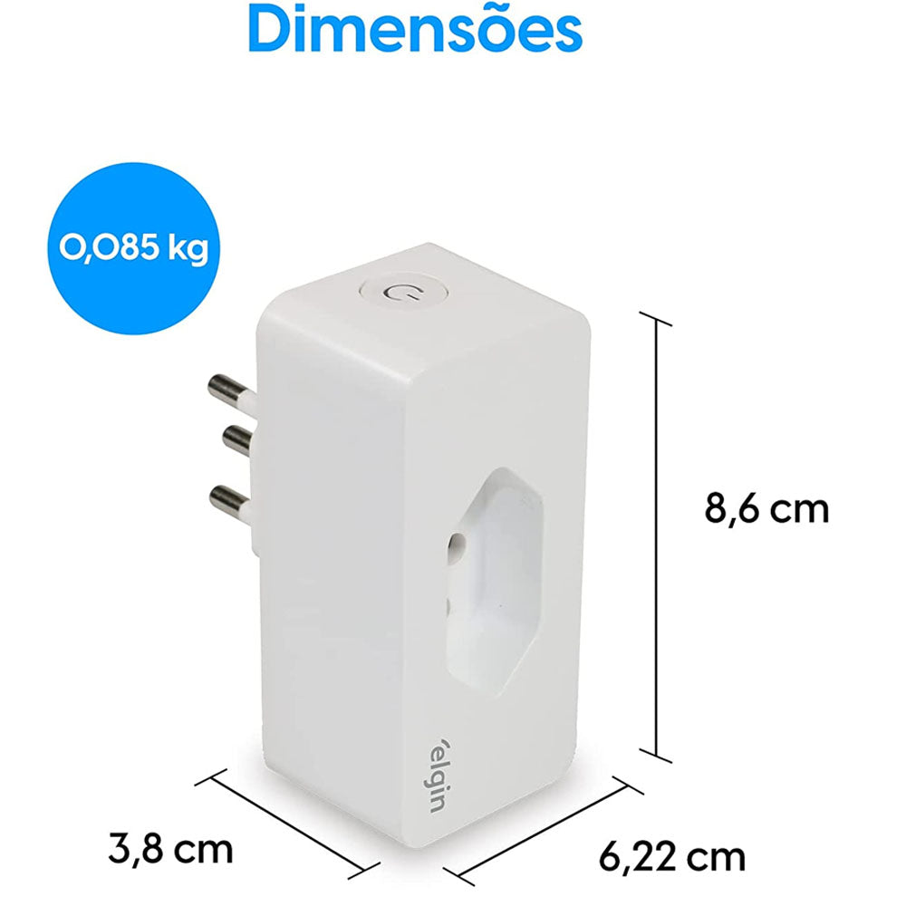 Plugue de Tomada Inteligente Wi-Fi Elgin 3 Pinos, 10A Elgin 48PLUGWIFI10 Compatível Com Alexa e Google Home